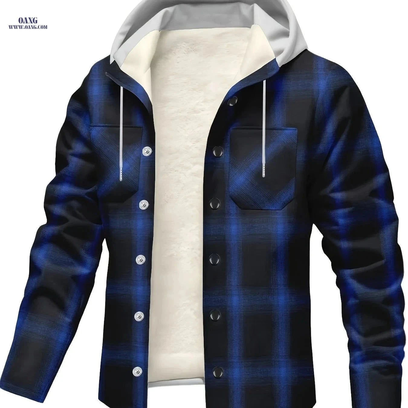 Men's Plaid Hooded Cardigan - Casual Fall/Winter Style with Buttons   OAXG Navy Color / FR S