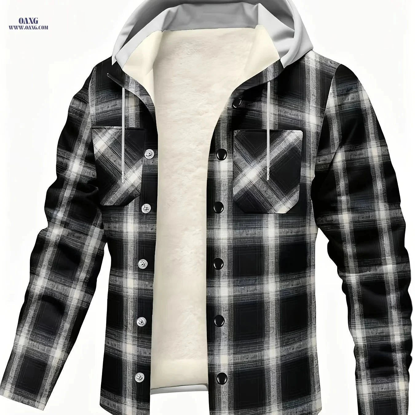 Men's Plaid Hooded Cardigan - Casual Fall/Winter Style with Buttons   OAXG Navy Color / FR S