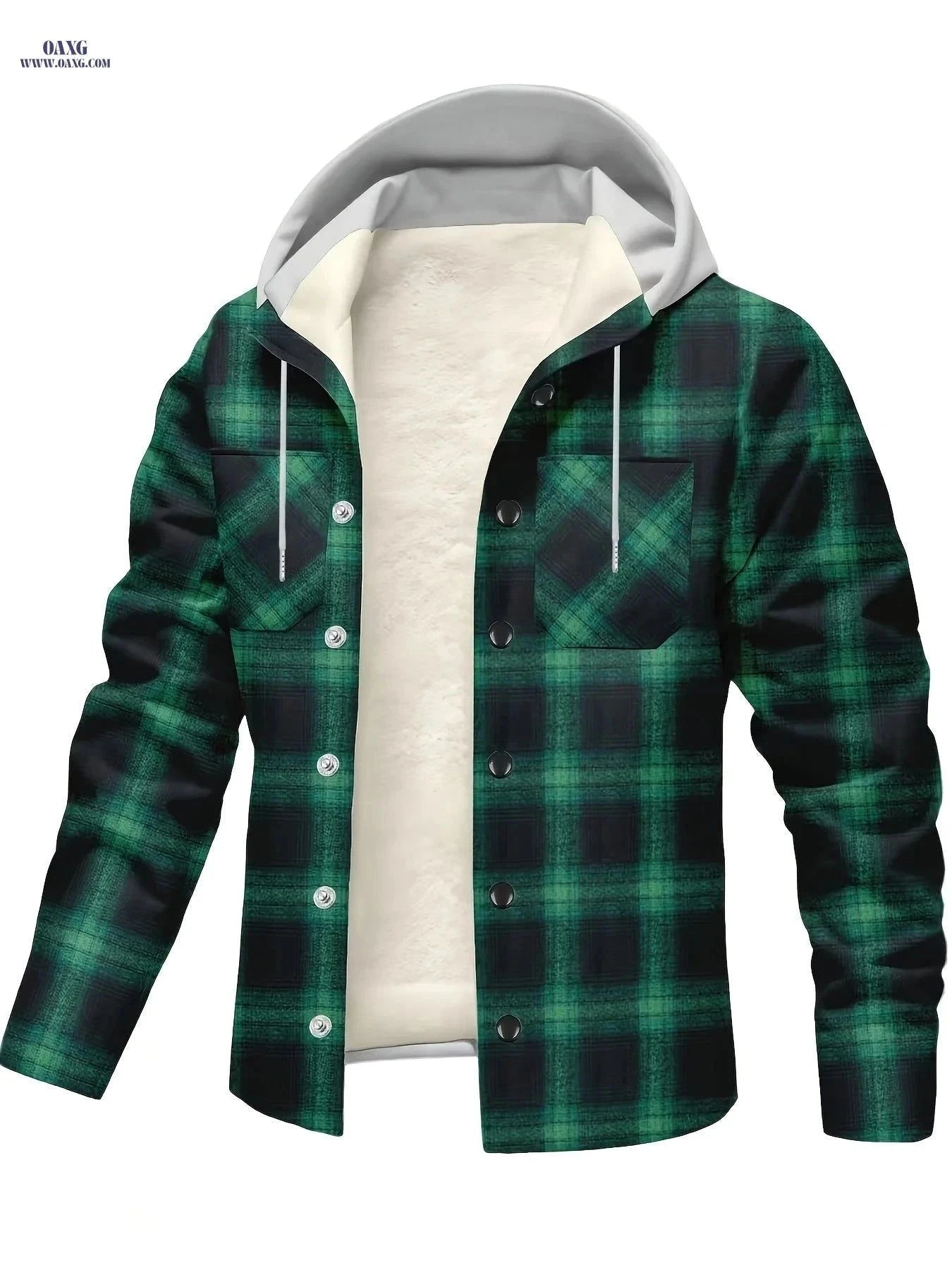 Men's Plaid Hooded Cardigan - Casual Fall/Winter Style with Buttons   OAXG Navy Color / FR S