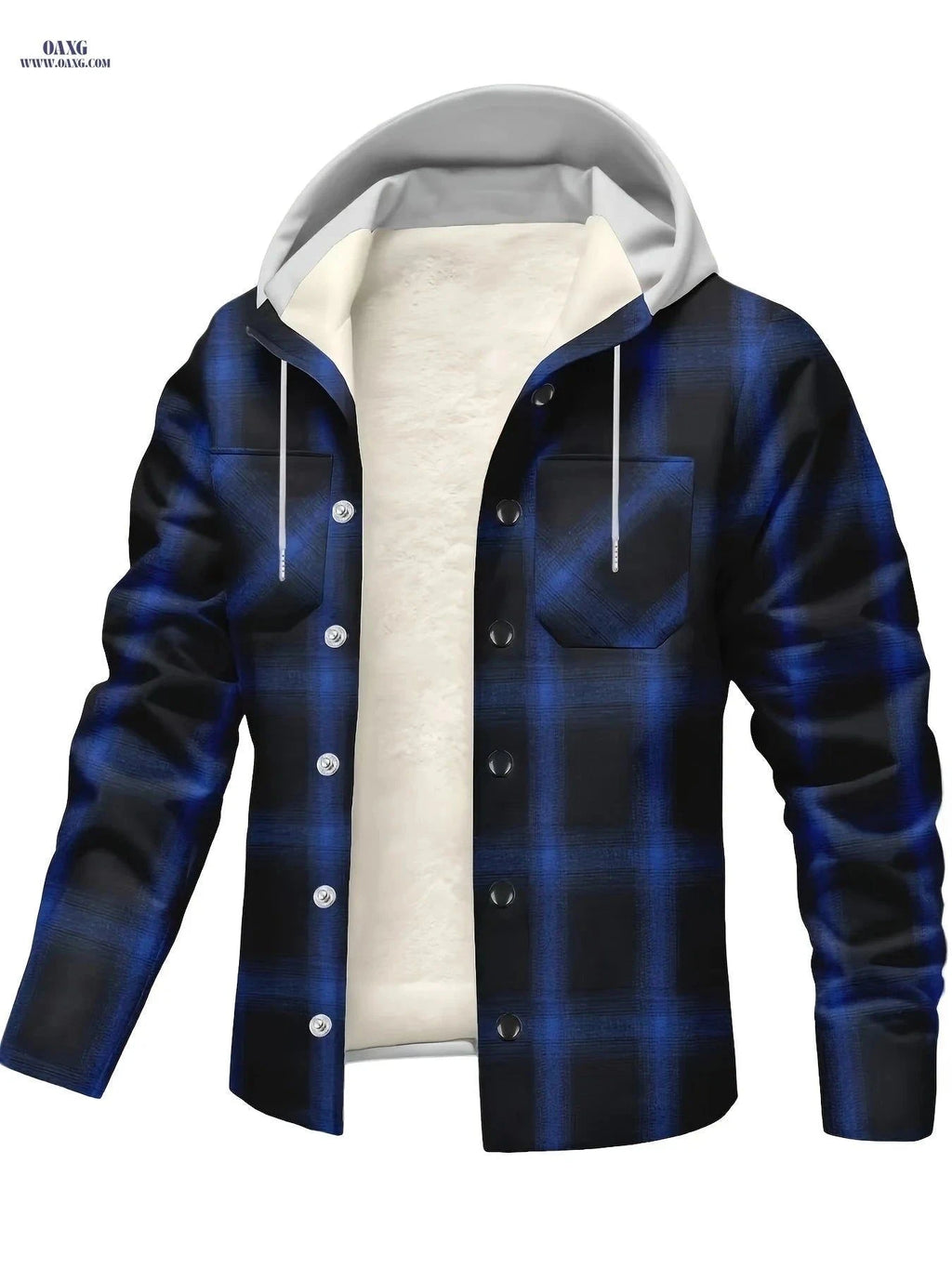 Men's Plaid Hooded Cardigan - Casual Fall/Winter Style with Buttons   OAXG Navy Color / FR S