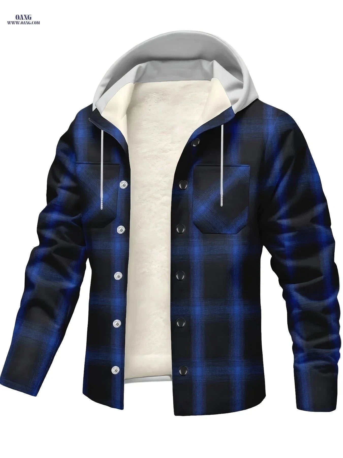 Men's Plaid Hooded Cardigan - Casual Fall/Winter Style with Buttons   OAXG Navy Color / FR S