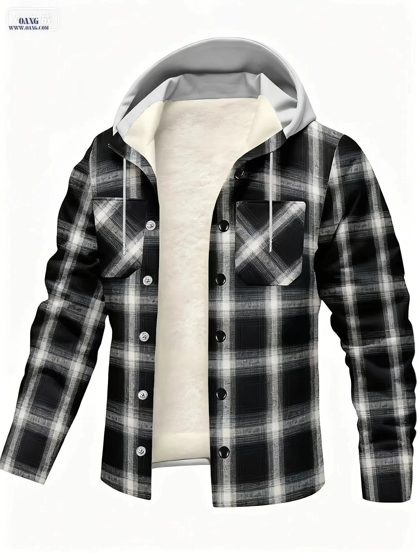 Men's Plaid Hooded Cardigan - Casual Fall/Winter Style with Buttons   OAXG Navy Color / FR S