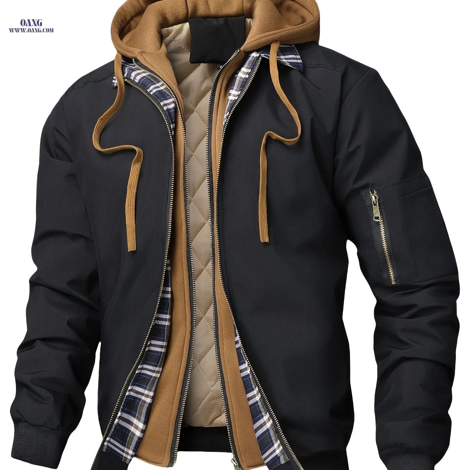 Men’s Plaid Hooded Zip-Up Jacket - Casual Loose Fit for All Seasons   OAXG 