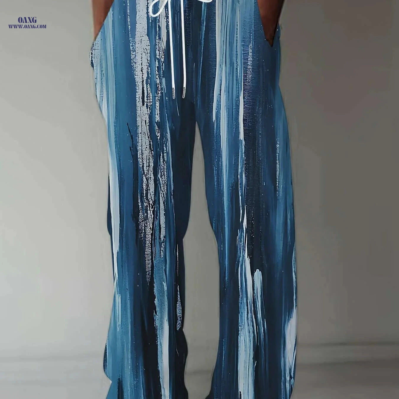 Men’s Plus Size 3D Print Navy Pants - Loose-Fit Casual Beachwear   OAXG 