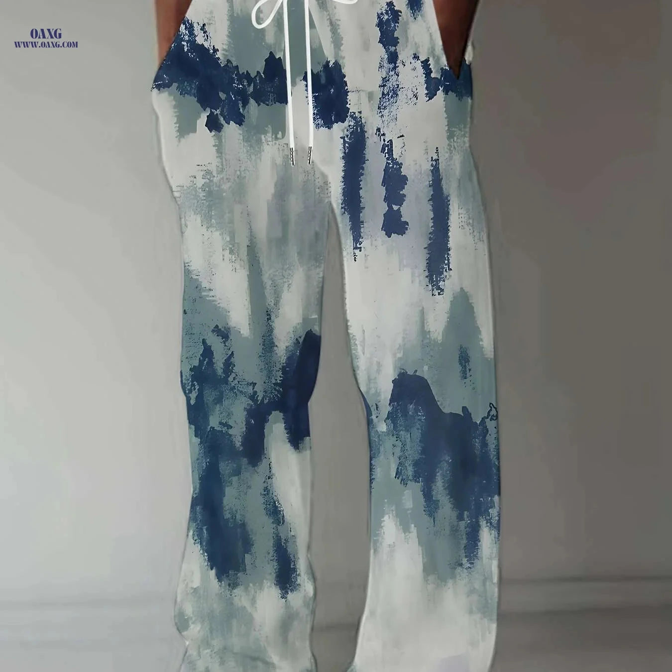 Men’s Plus Size 3D Print Navy Pants - Loose-Fit Casual Beachwear   OAXG 