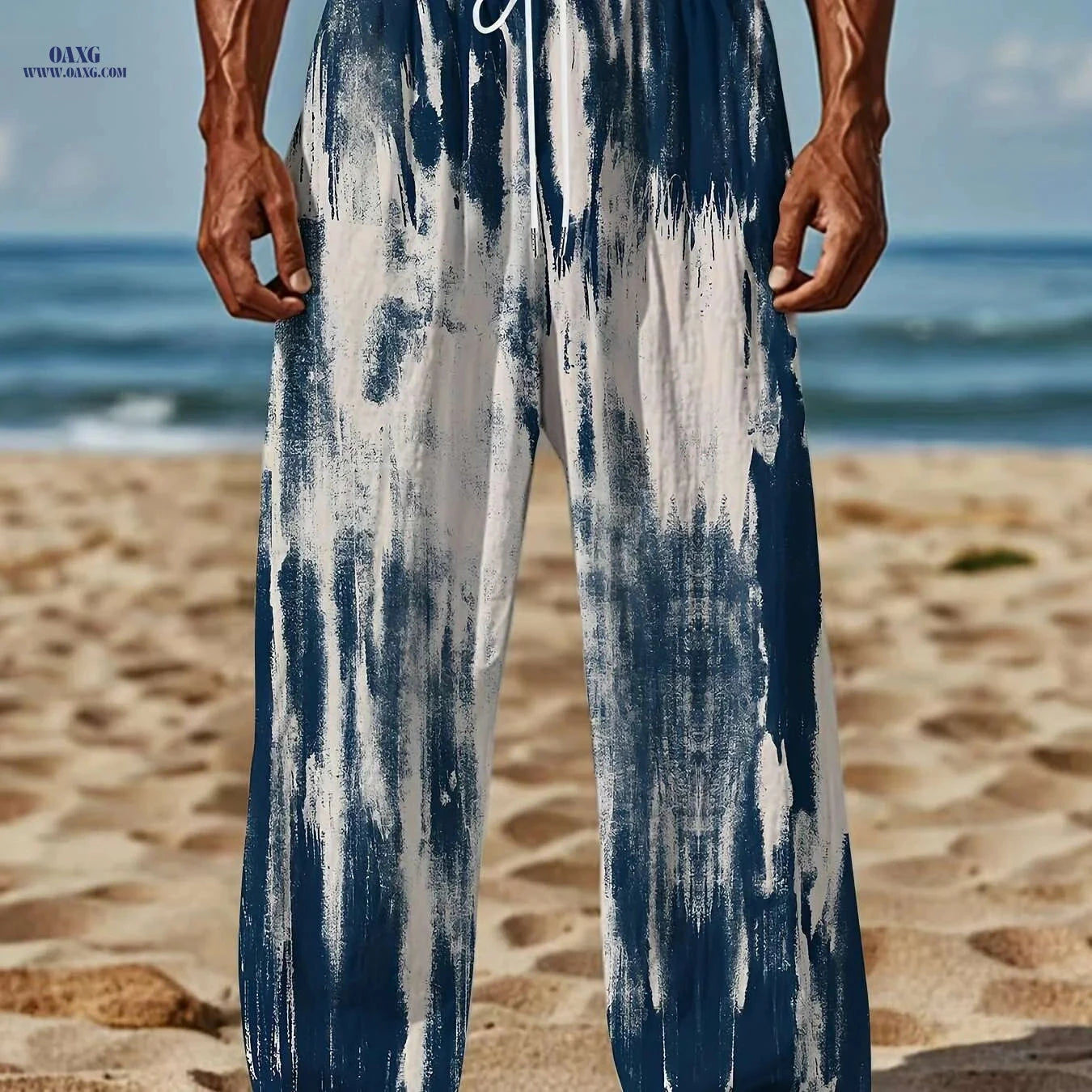 Men’s Plus Size 3D Print Navy Pants - Loose-Fit Casual Beachwear   OAXG Navy Blue / M