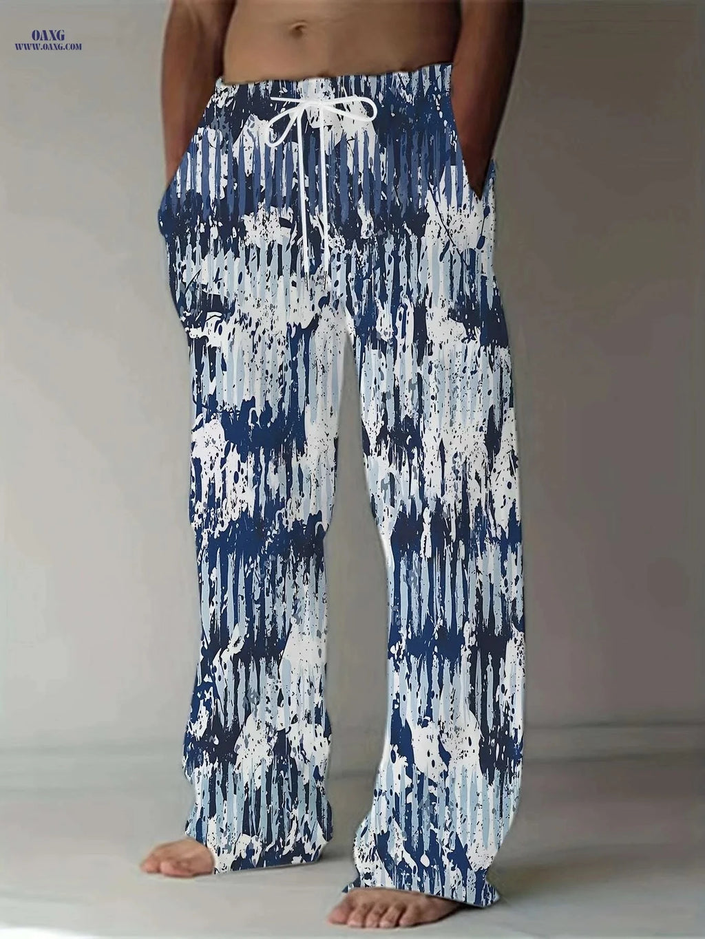 Men’s Plus Size 3D Print Navy Pants - Loose-Fit Casual Beachwear   OAXG Navy Blue / M