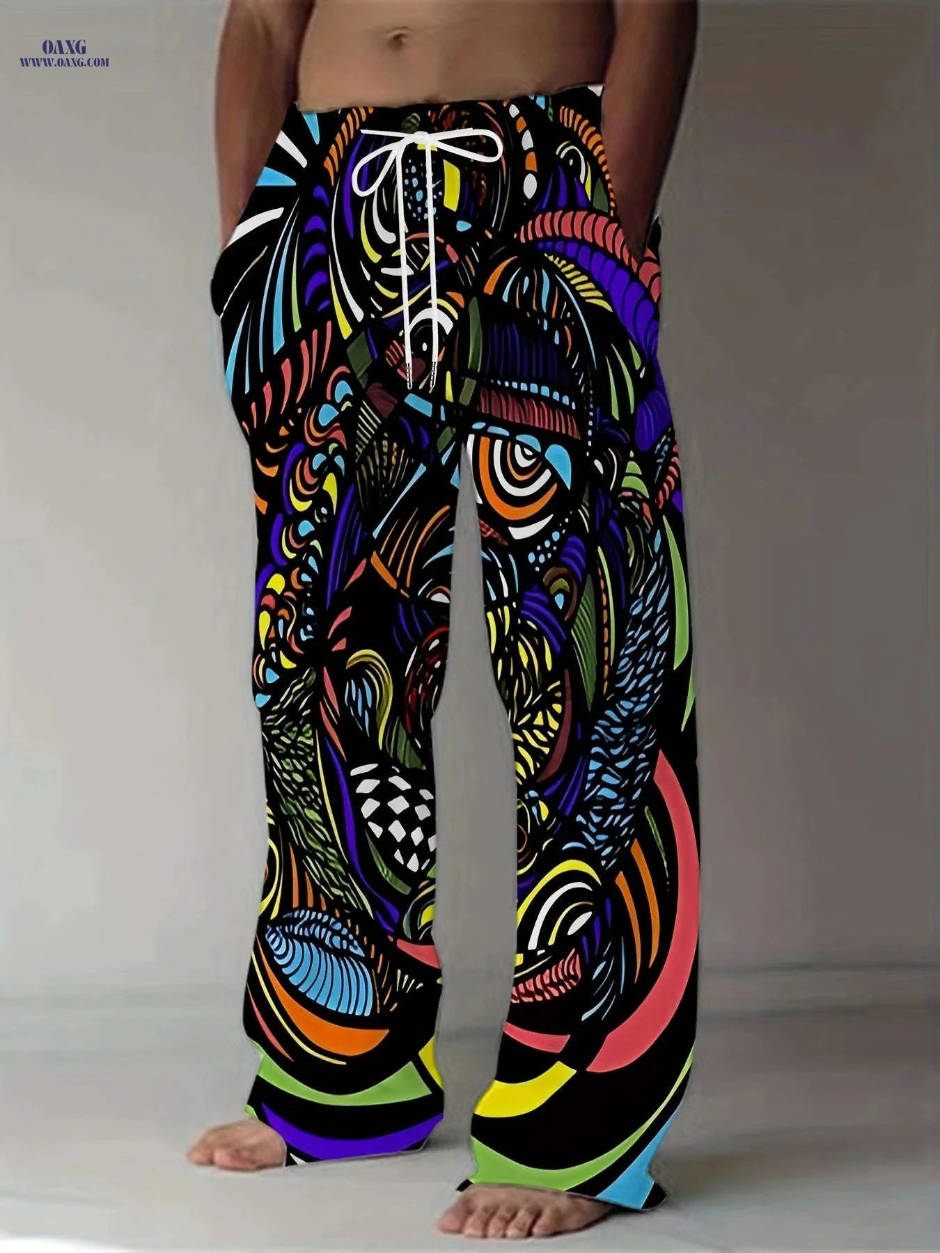 Men's Plus Size 3D Printed Casual Pants - Loose Fit Drawstring Style   OAXG Magenta / FR M