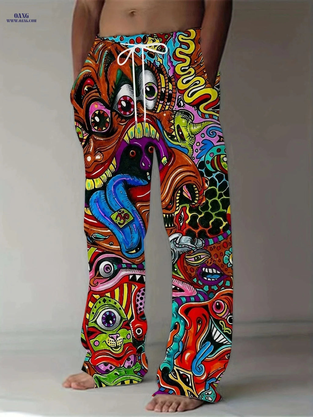 Men's Plus Size 3D Printed Casual Pants - Loose Fit Drawstring Style   OAXG Magenta / FR M