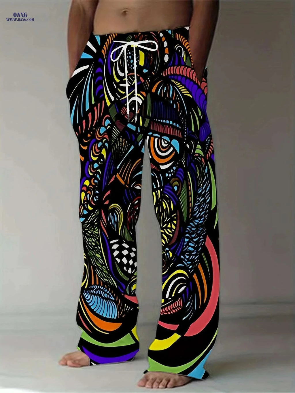 Men's Plus Size 3D Printed Casual Pants - Loose Fit & Straight-Leg   OAXG 