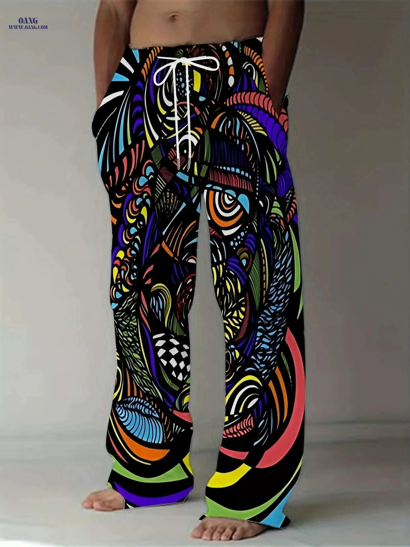 Men's Plus Size 3D Printed Casual Pants - Loose Fit & Straight-Leg   OAXG 