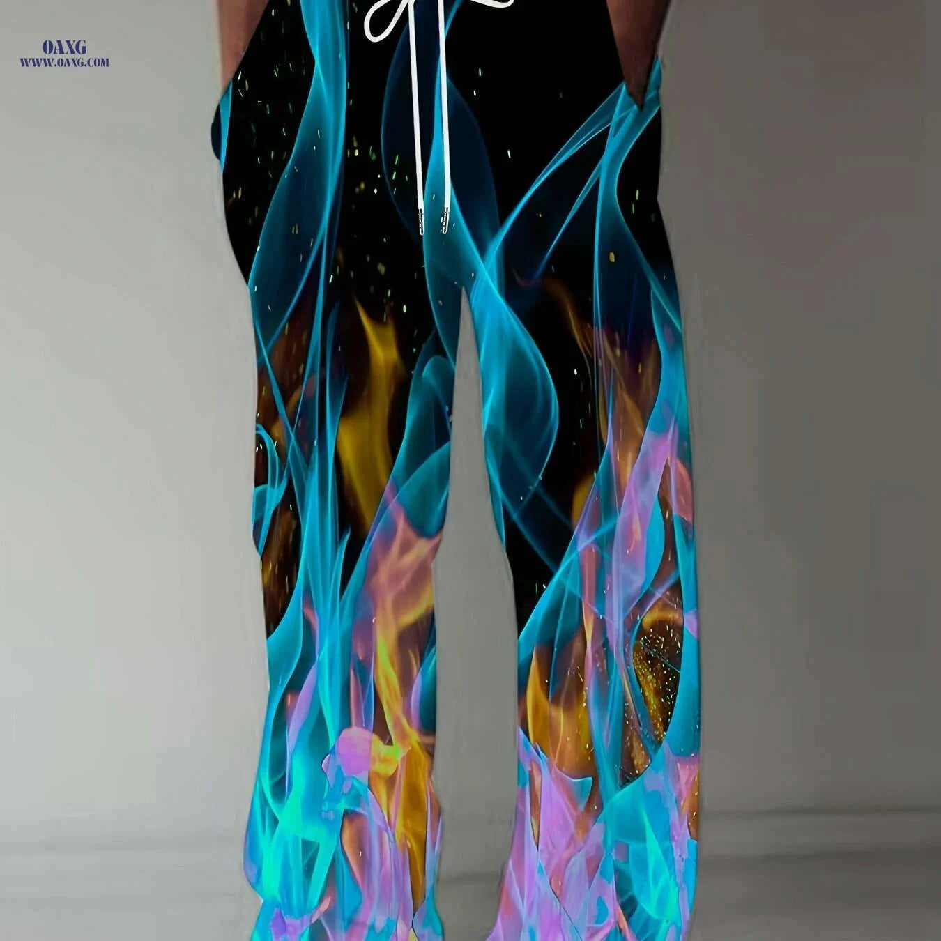 Men's Plus Size Athletic Pants - 3D Flame Print, Casual Style   OAXG 