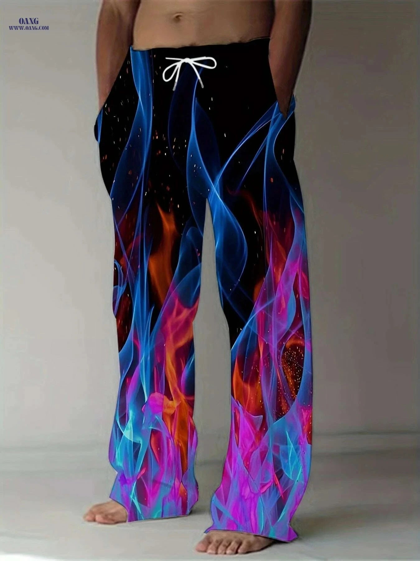 Men's Plus Size Athletic Pants - 3D Flame Print, Casual Style   OAXG Mixed Color / M