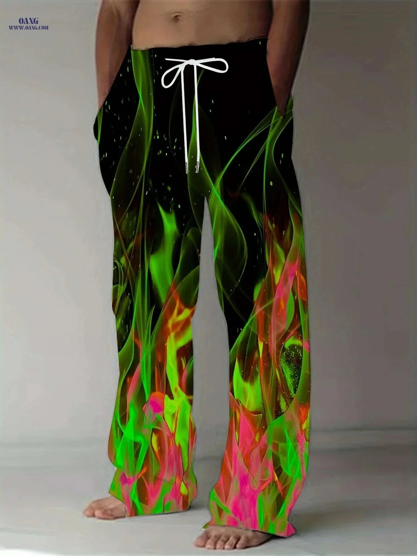 Men's Plus Size Athletic Pants - 3D Flame Print, Casual Style   OAXG Mixed Color / M