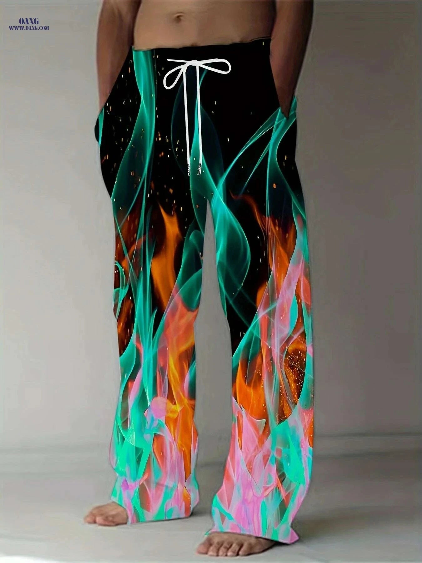 Men's Plus Size Athletic Pants - 3D Flame Print, Casual Style   OAXG Mixed Color / M