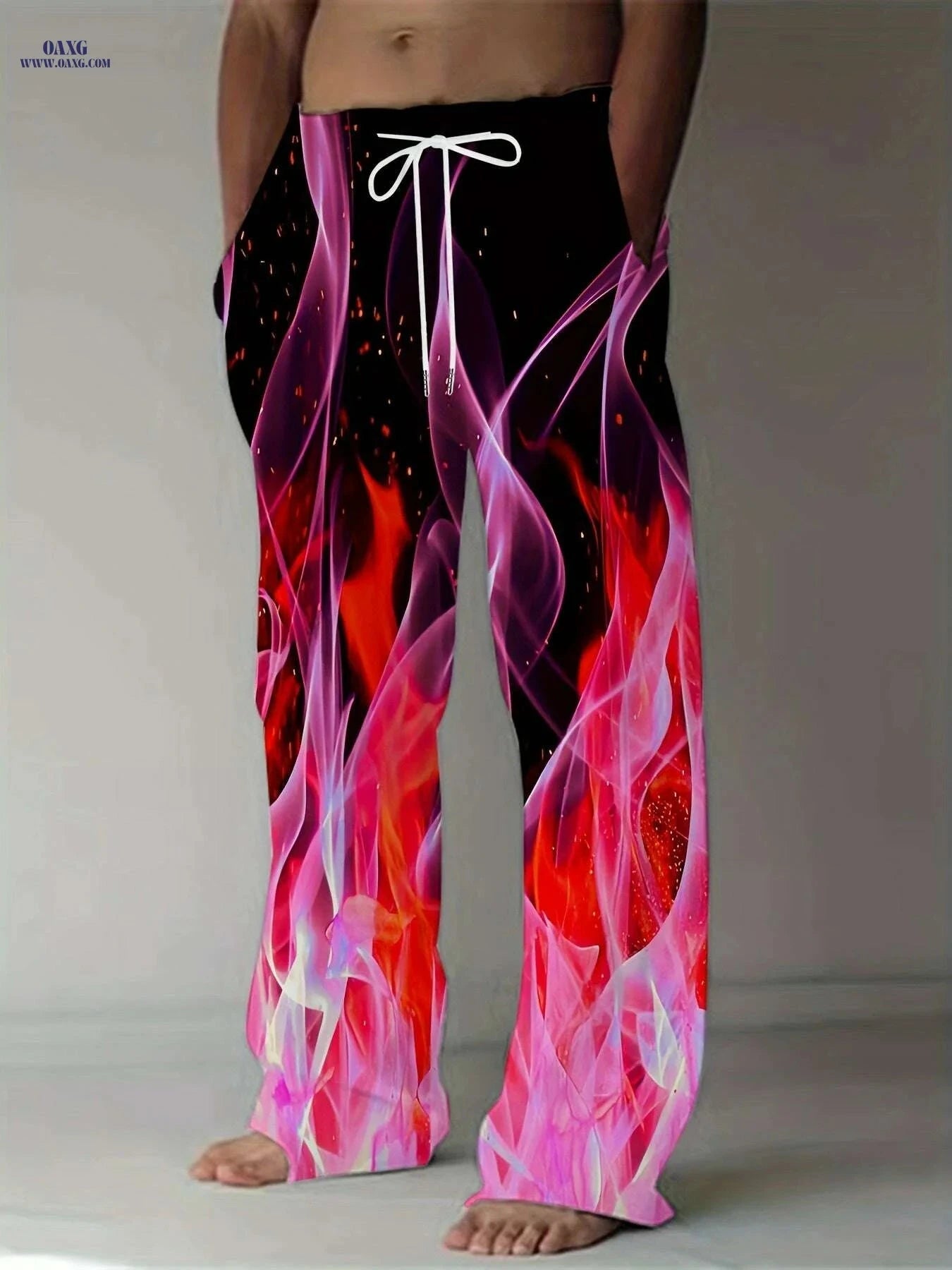 Men's Plus Size Athletic Pants - 3D Flame Print, Drawstring Waist   OAXG Style 2 / M