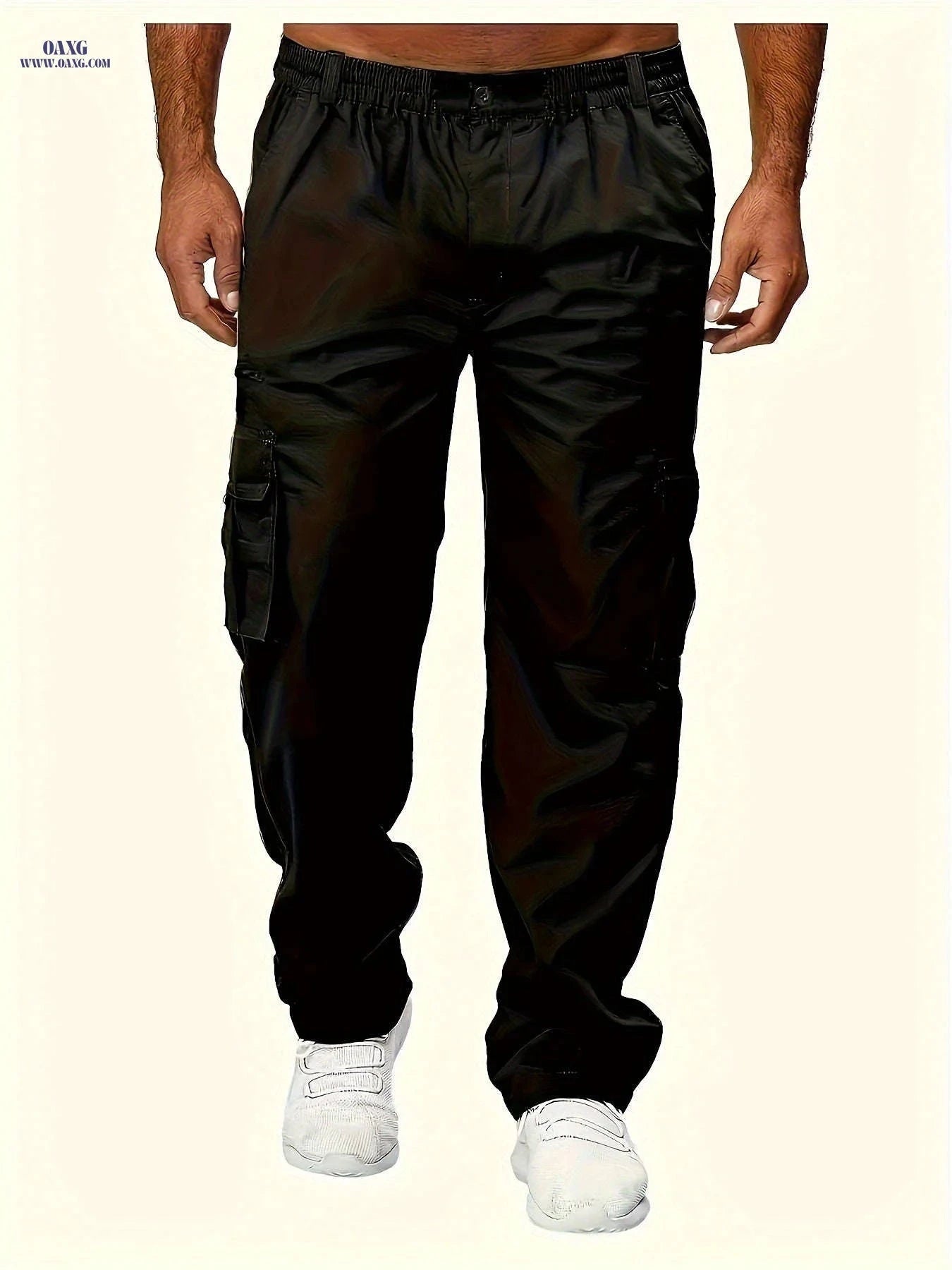 Men's Plus-Size Cargo Pants - Multi-Pocket, Elastic Waist Trousers   OAXG 