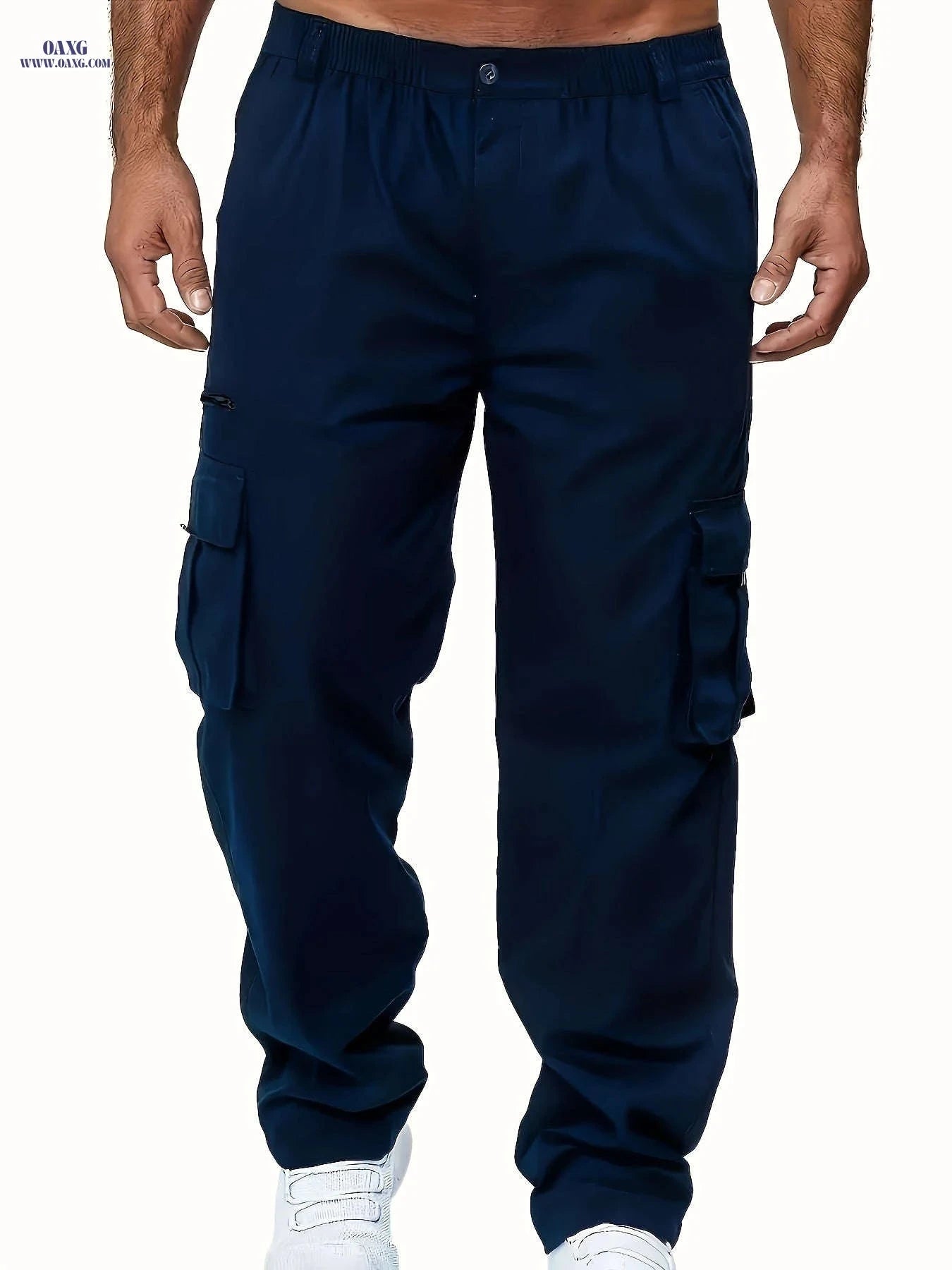 Men's Plus-Size Cargo Pants - Multi-Pocket, Elastic Waist Trousers   OAXG 