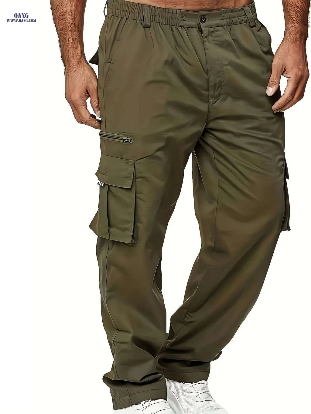 Men's Plus-Size Cargo Pants - Multi-Pocket, Elastic Waist Trousers   OAXG 