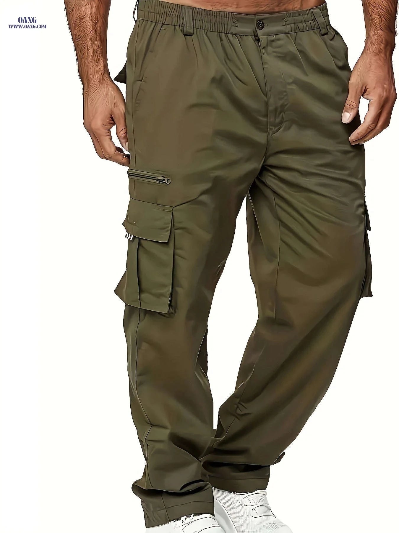 Men's Plus-Size Cargo Pants - Multi-Pocket, Elastic Waist Trousers   OAXG 
