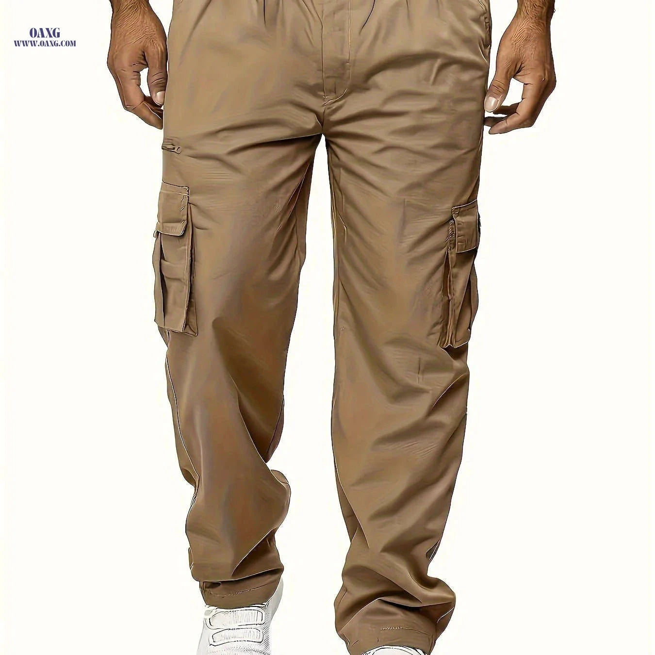 Men's Plus-Size Cargo Pants - Multi-Pocket, Elastic Waist Trousers   OAXG 