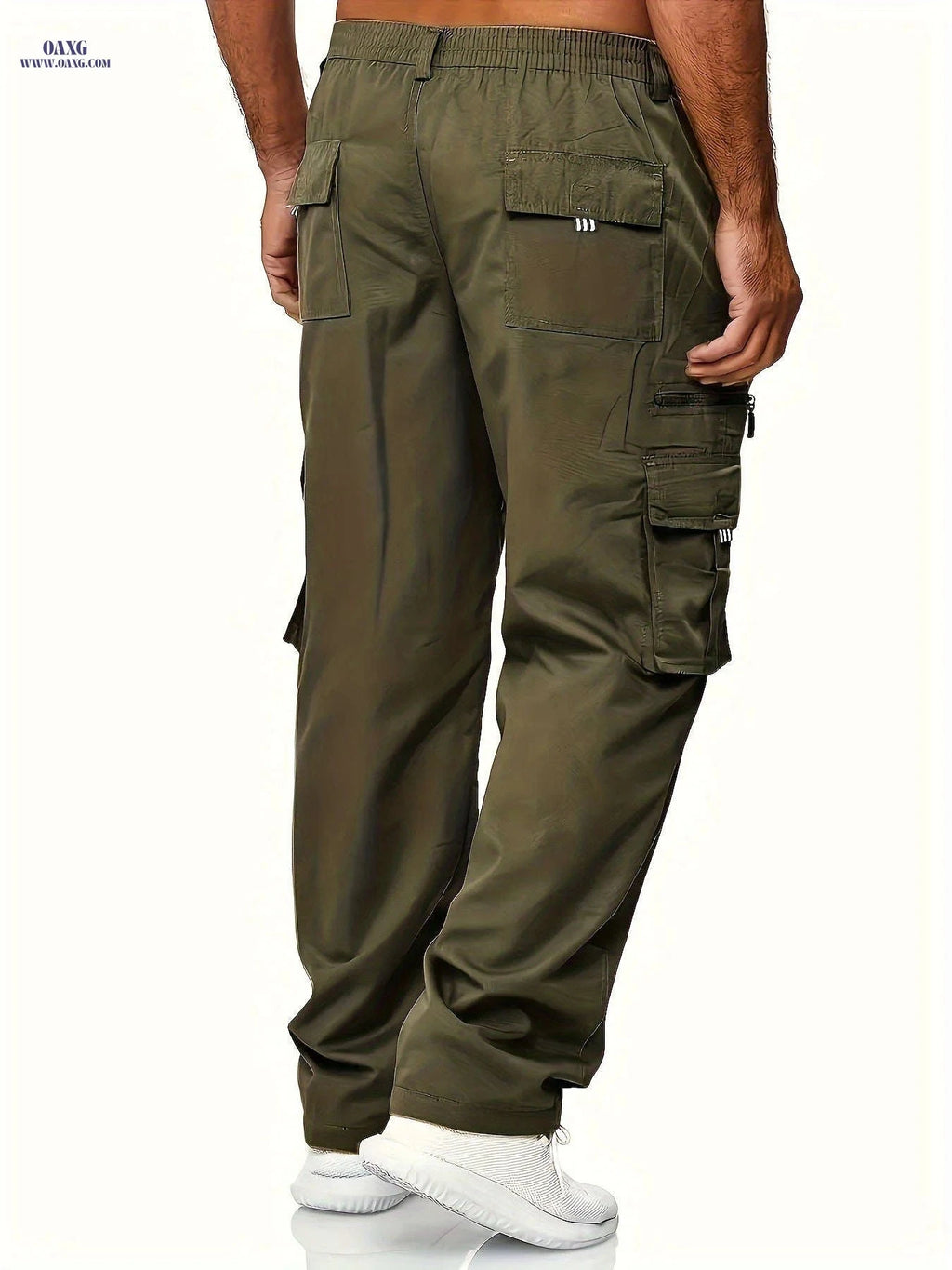 Men's Plus-Size Cargo Pants - Multi-Pocket, Elastic Waist Trousers   OAXG Navy Blue / FR M