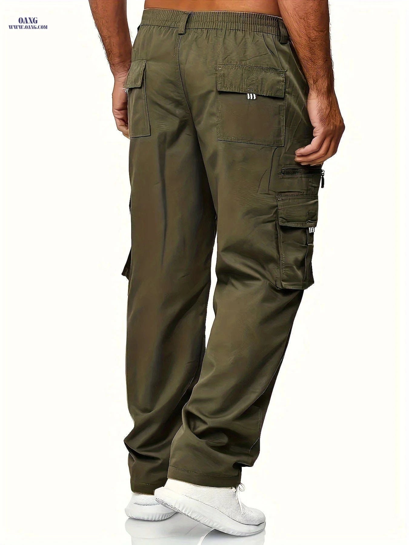 Men's Plus-Size Cargo Pants - Multi-Pocket, Elastic Waist Trousers   OAXG Navy Blue / FR M