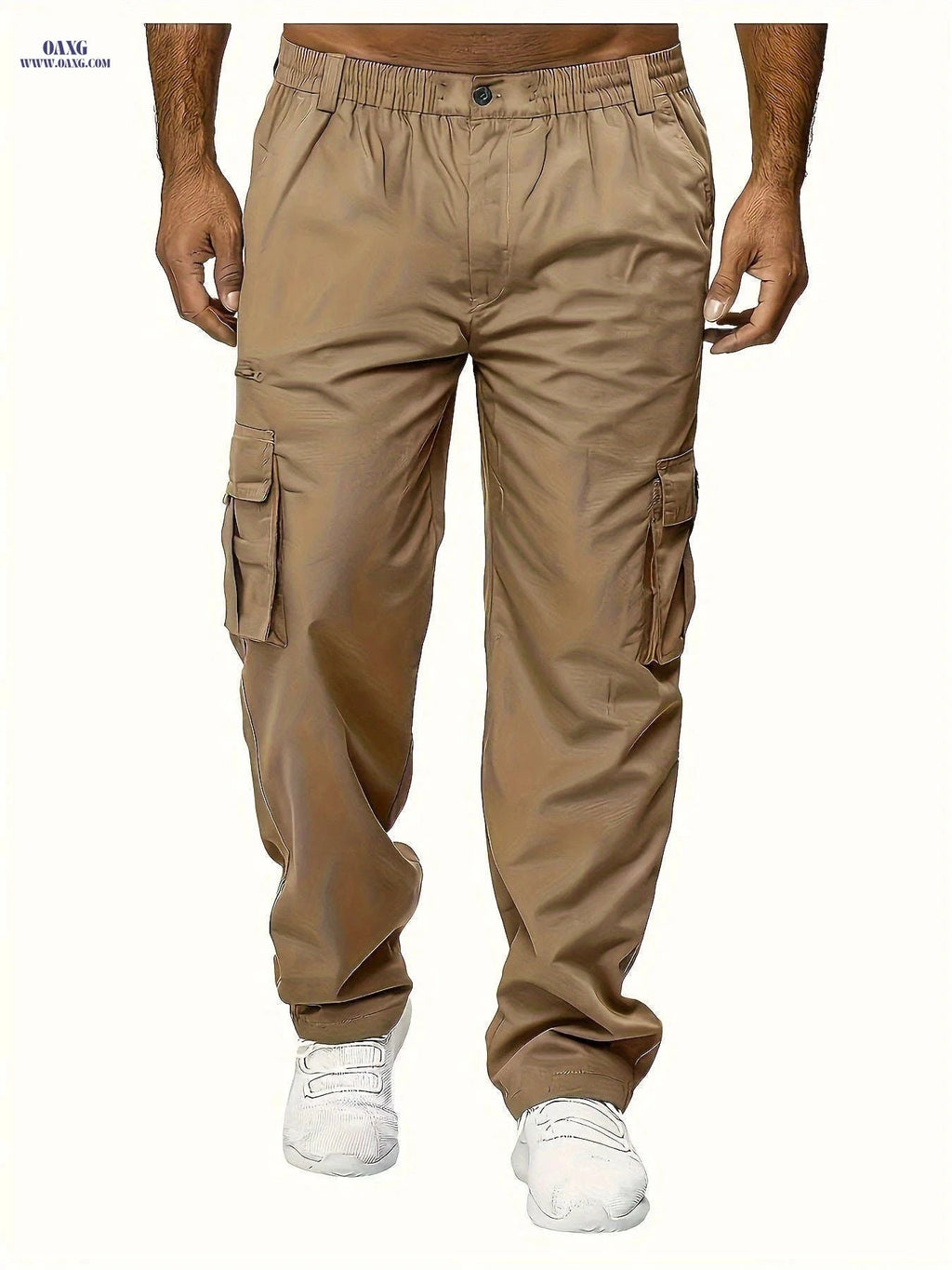 Men's Plus-Size Cargo Pants - Multi-Pocket, Elastic Waist Trousers   OAXG Navy Blue / FR M