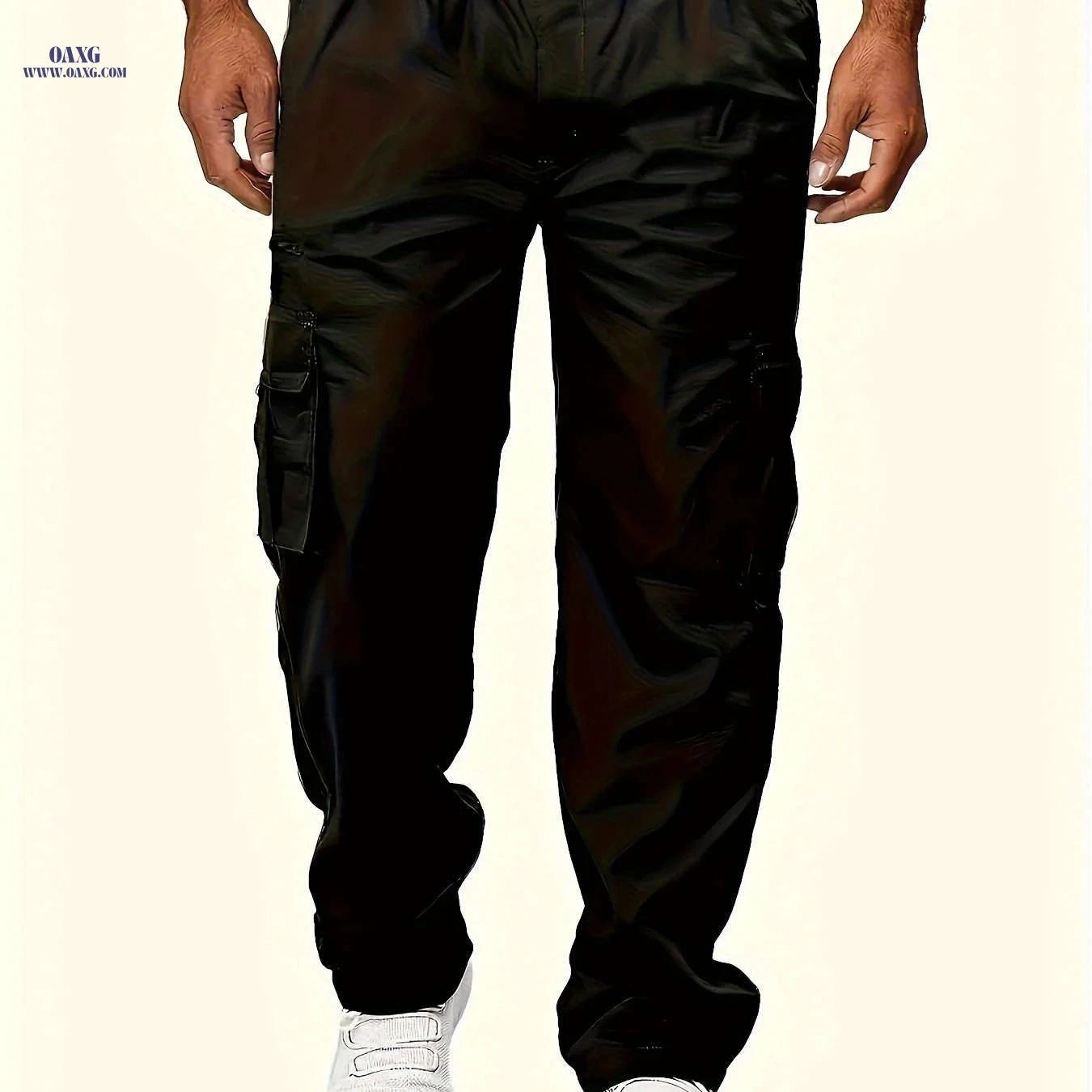 Men's Plus-Size Cargo Pants - Multi-Pocket, Elastic Waist Trousers   OAXG 