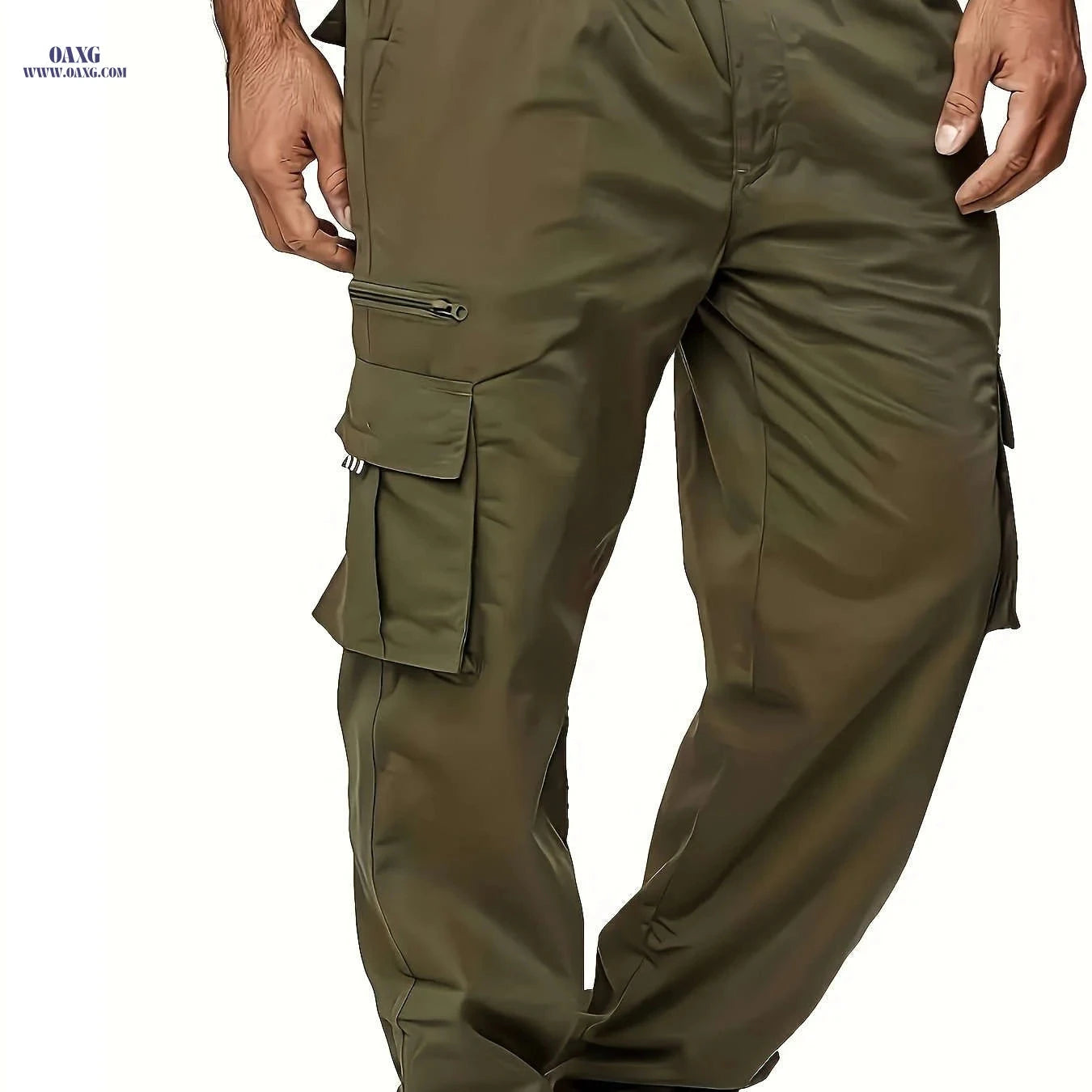 Men's Plus-Size Cargo Pants - Multi-Pocket, Elastic Waist Trousers   OAXG 
