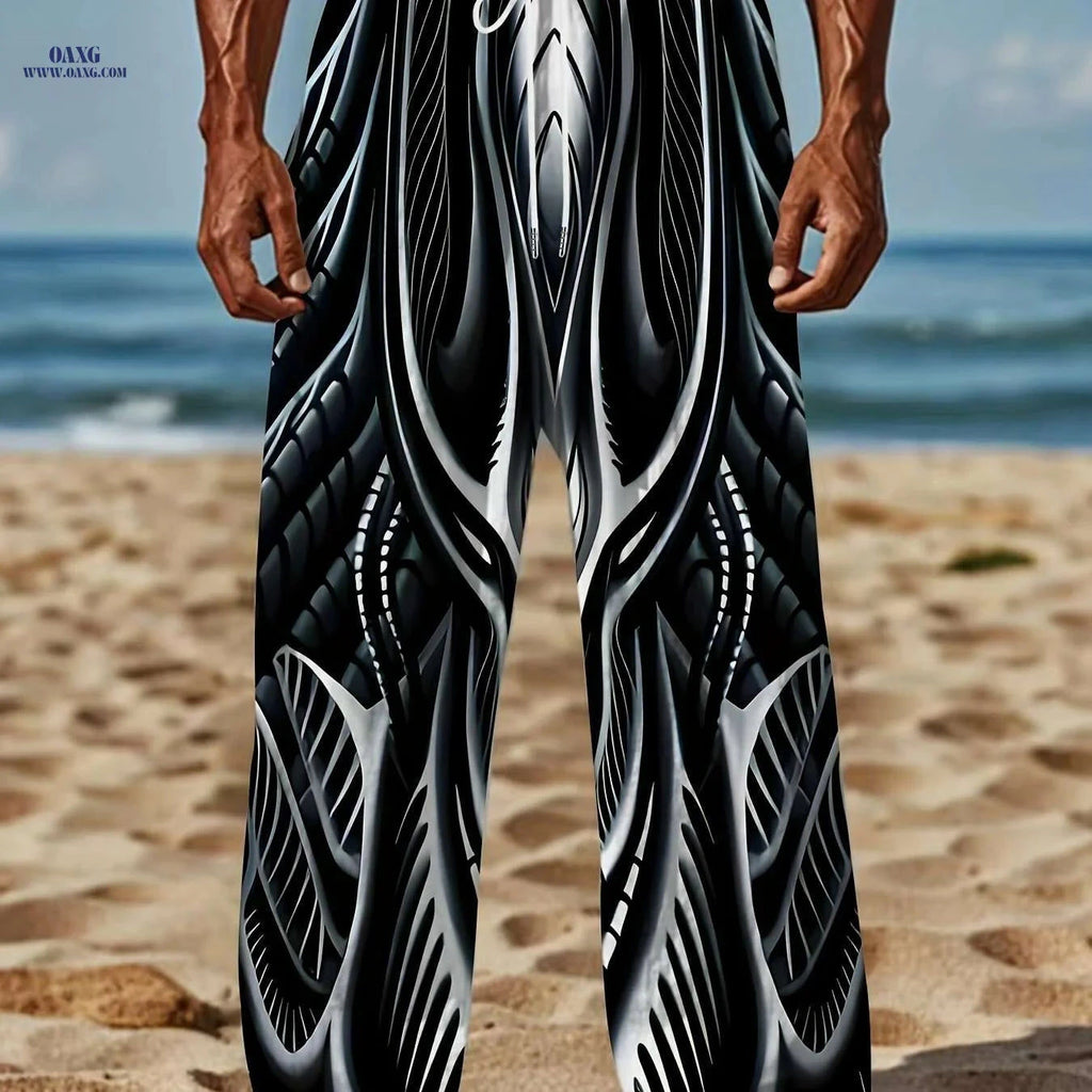 Men's Plus Size Loose-Fit 3D Print Pants - Casual Abstract Style   OAXG Black / M