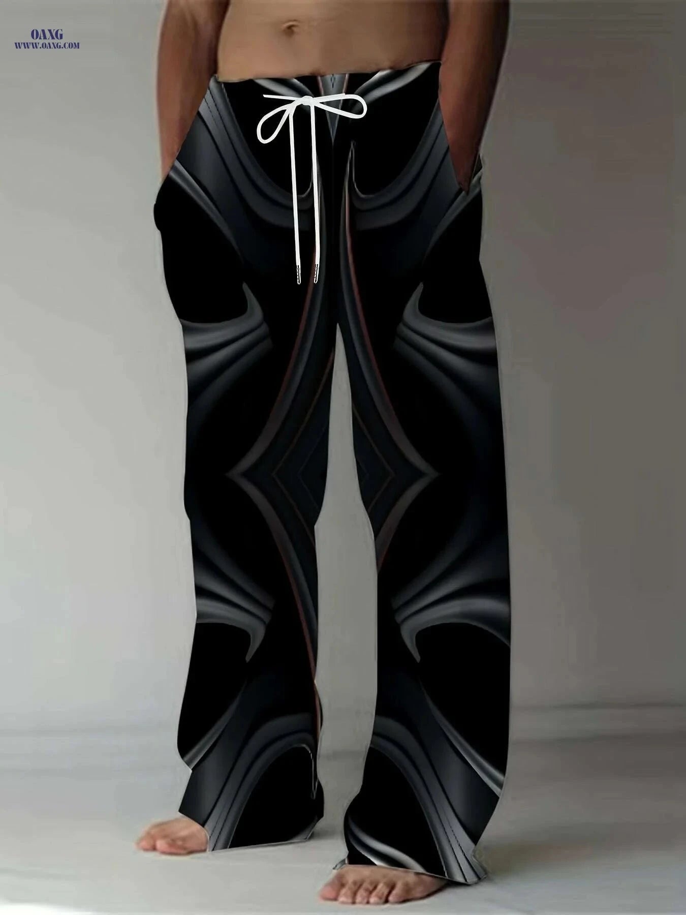 Men's Plus Size Loose-Fit 3D Print Pants - Casual Abstract Style   OAXG Black / M