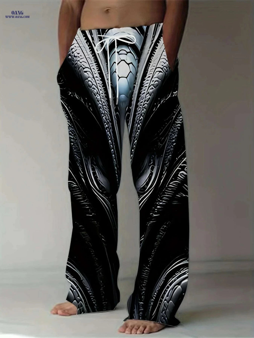 Men's Plus Size Loose-Fit 3D Print Pants - Casual Abstract Style   OAXG Black / M