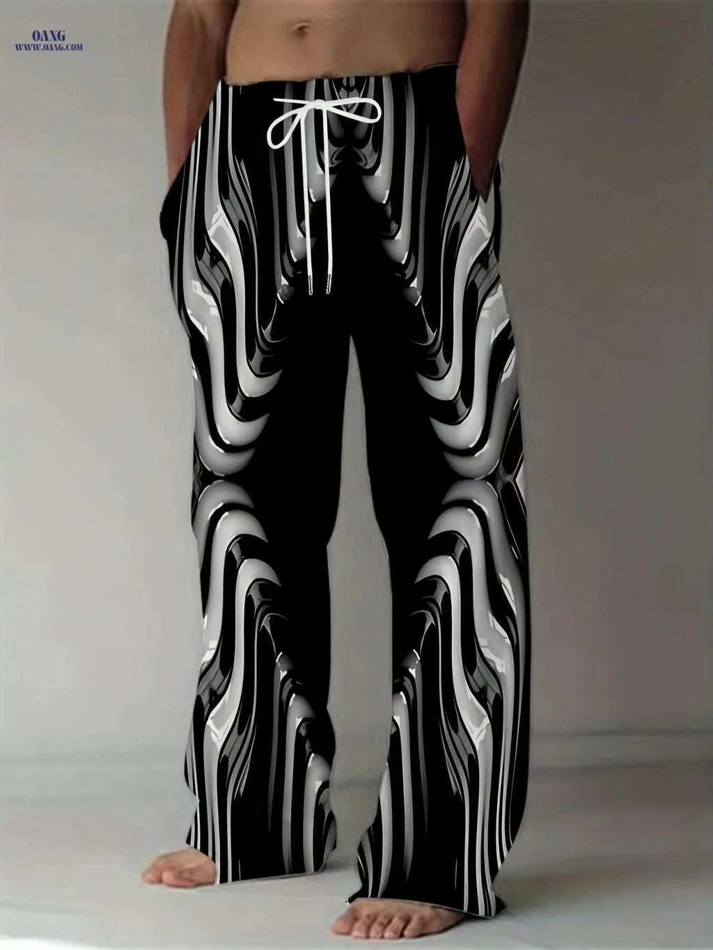 Men's Plus Size Loose-Fit 3D Print Pants - Casual Abstract Style   OAXG Black / M
