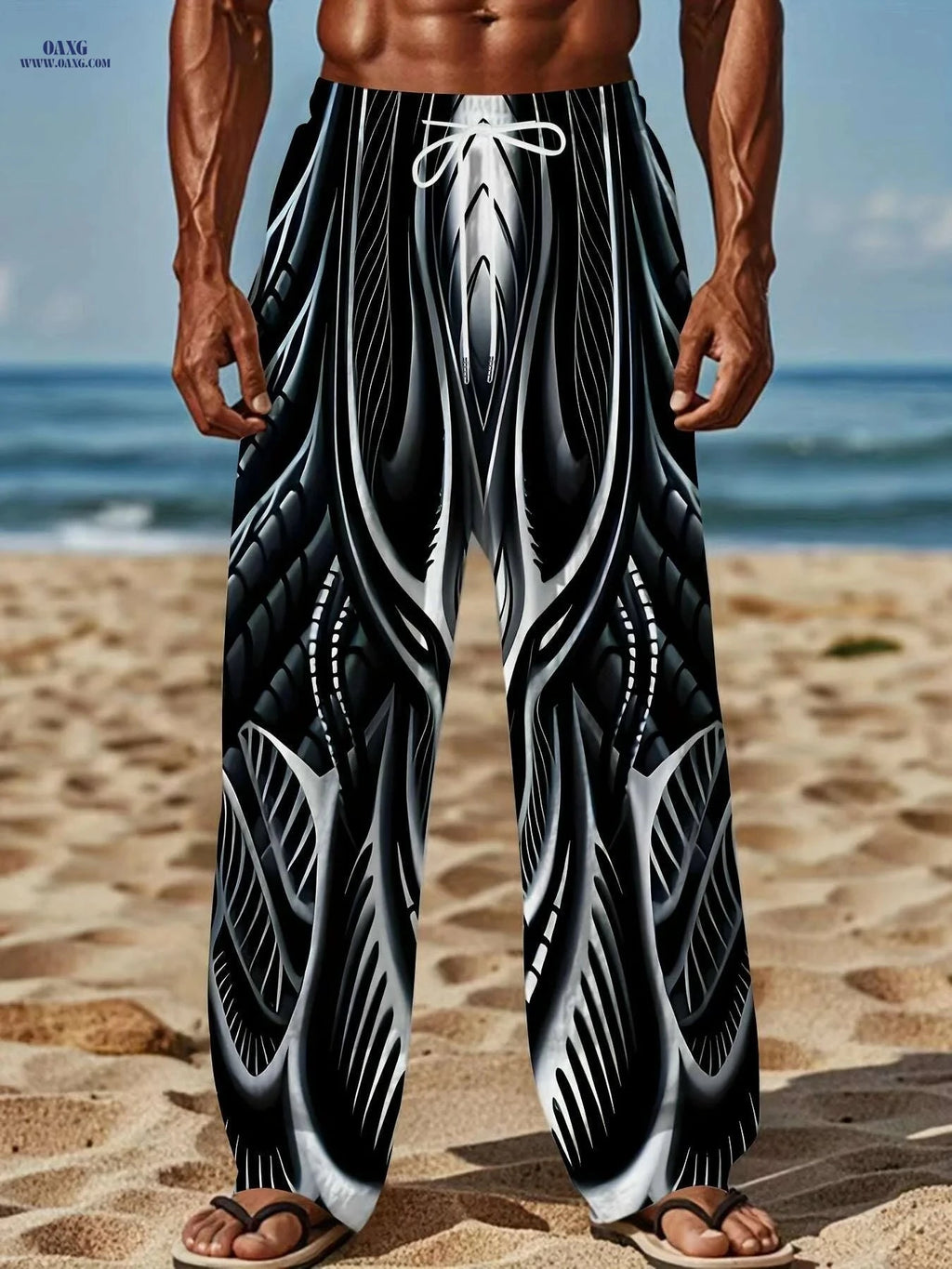 Men's Plus Size Loose-Fit 3D Print Pants - Casual Abstract Style   OAXG Black / M