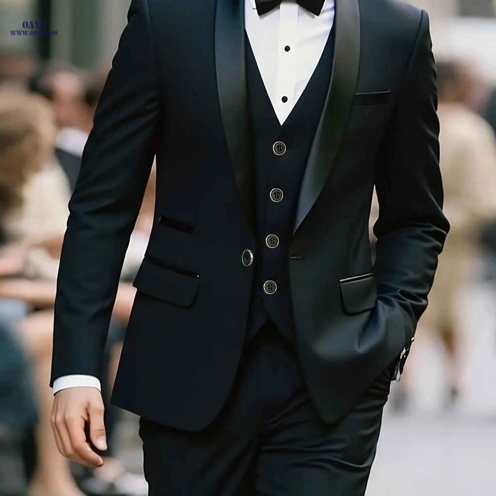 Men's Plus-Size Three-Piece Suit - Ideal for Weddings & Events   OAXG 