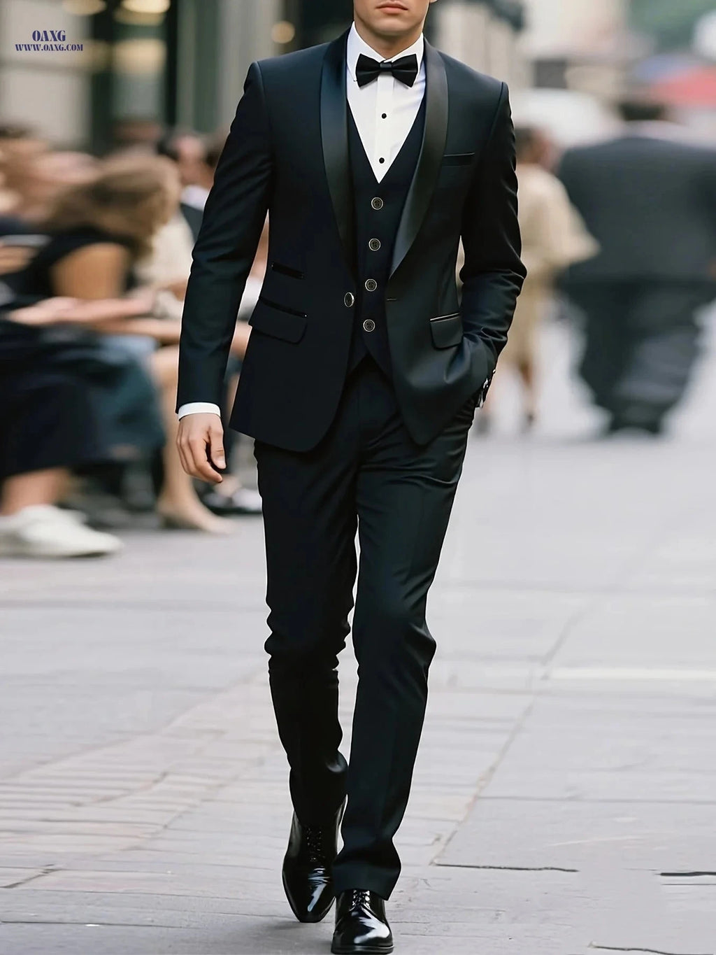 Men's Plus-Size Three-Piece Suit - Ideal for Weddings & Events   OAXG Black / FR XXS