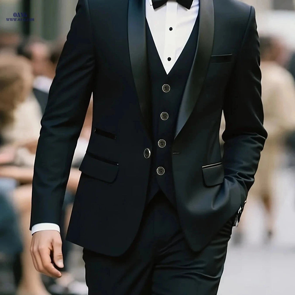 Men's Plus-Size Three-Piece Suit - Ideal for Weddings & Events   OAXG Black / FR XXS
