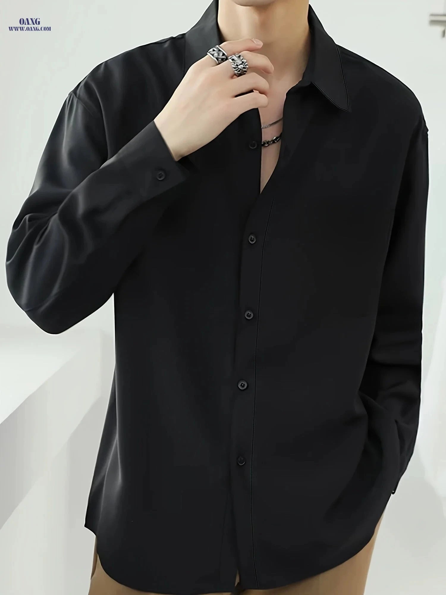Men's Premium Casual Long Sleeve Shirt - Non-Stretch Polyester   OAXG 