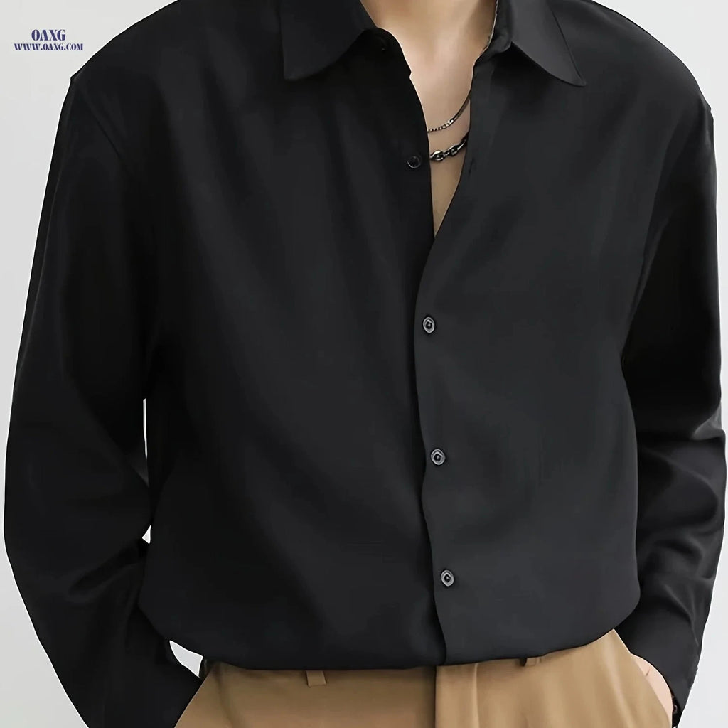 Men's Premium Casual Long Sleeve Shirt - Non-Stretch Polyester   OAXG Black / FR S