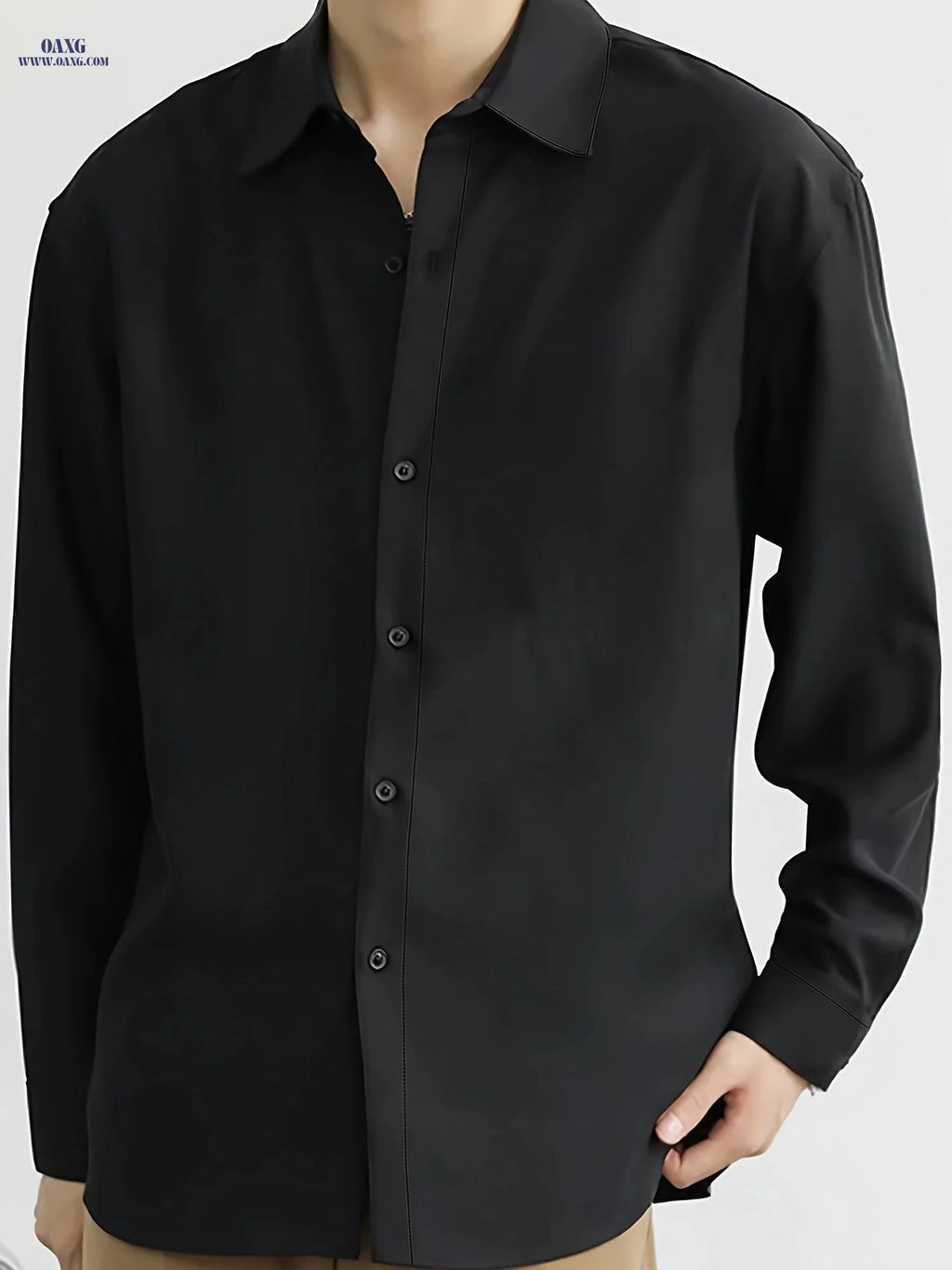 Men's Premium Casual Long Sleeve Shirt - Non-Stretch Polyester   OAXG Black / FR S