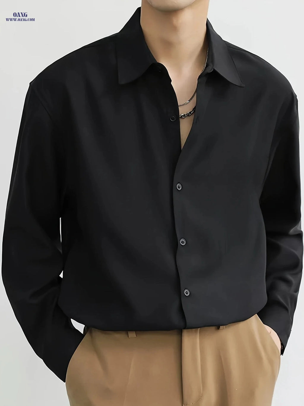 Men's Premium Casual Long Sleeve Shirt - Non-Stretch Polyester   OAXG 