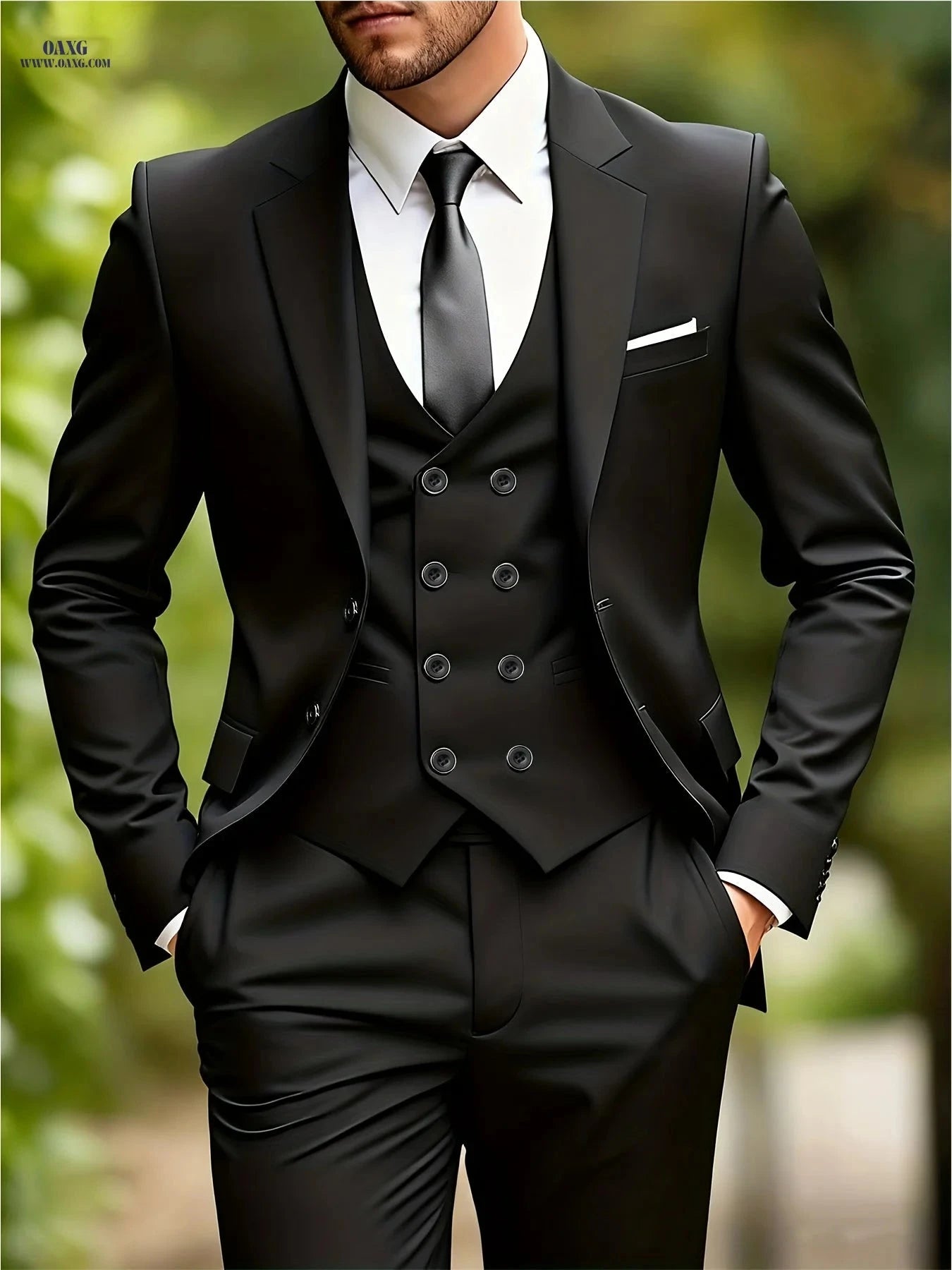 Men's Premium Three-Piece Suit Set - Jacket, Trousers, Waistcoat   OAXG 