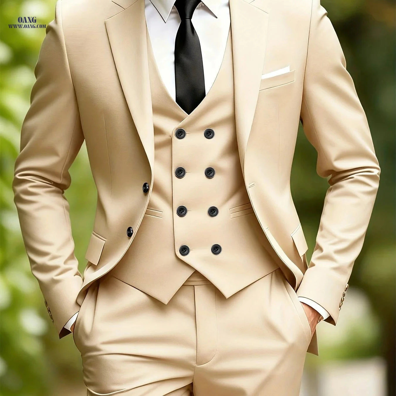 Men's Premium Three-Piece Suit Set - Jacket, Trousers, Waistcoat   OAXG 