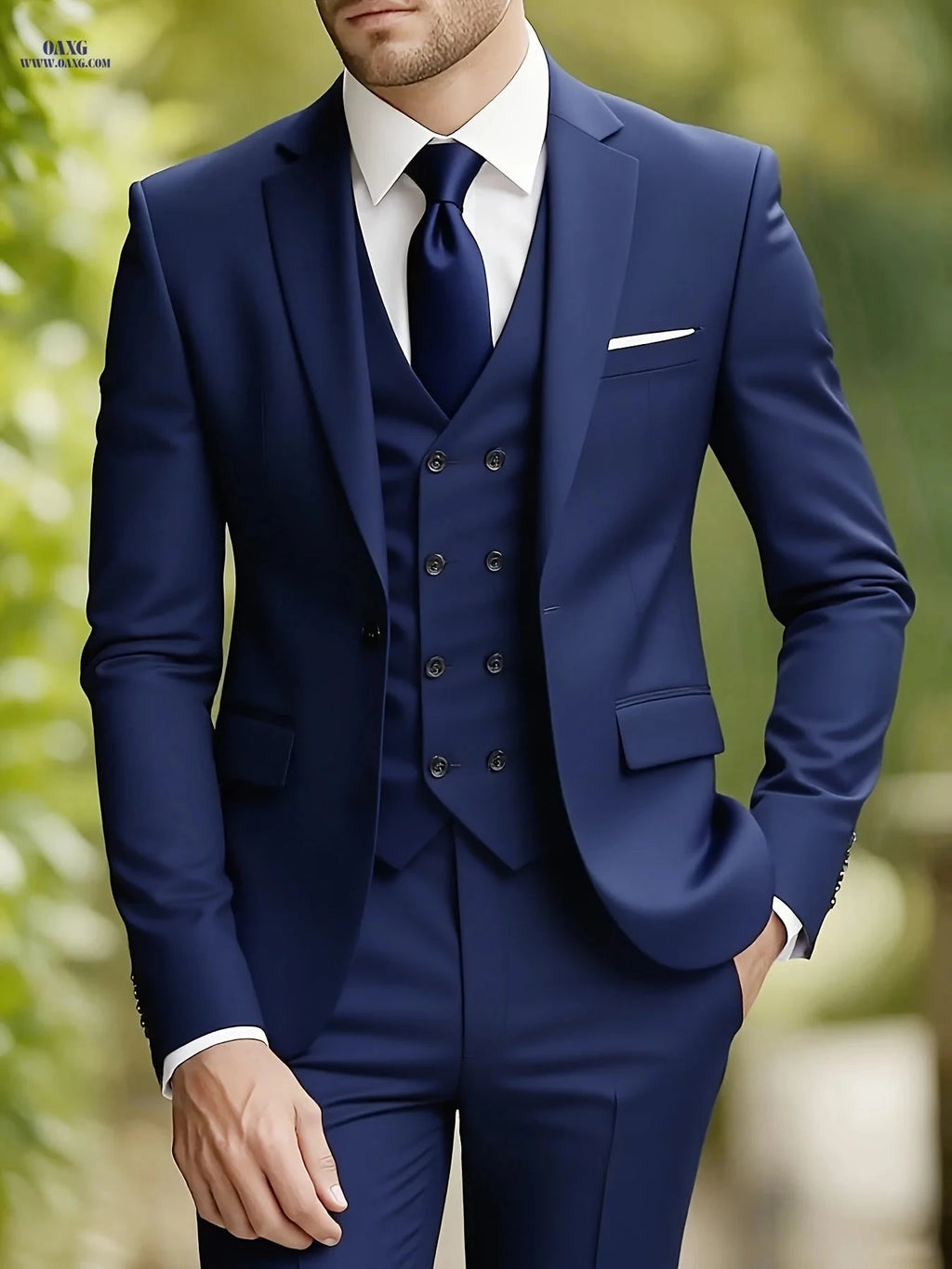 Men's Premium Three-Piece Suit Set - Jacket, Trousers, Waistcoat   OAXG 