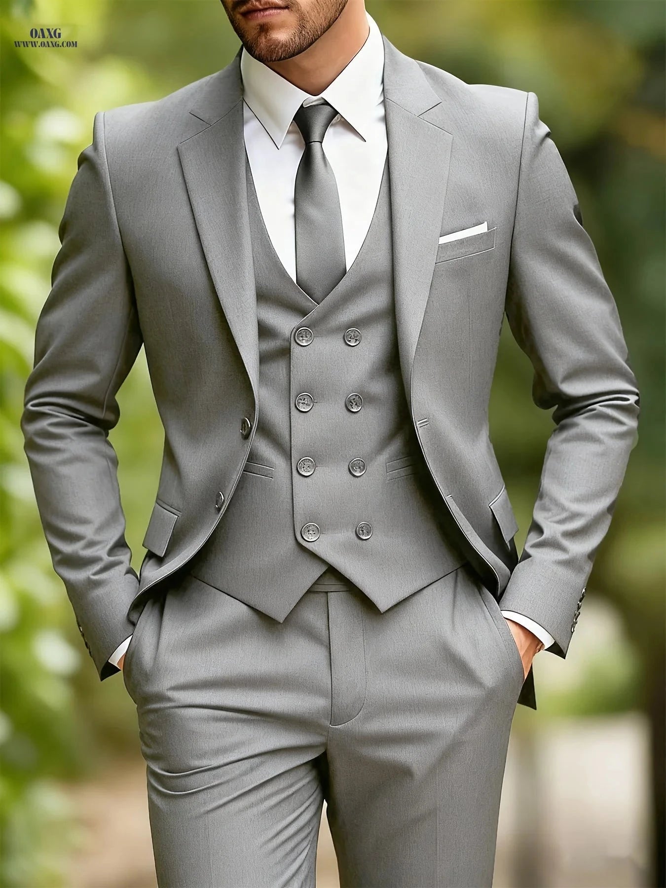 Men's Premium Three-Piece Suit Set - Jacket, Trousers, Waistcoat   OAXG 