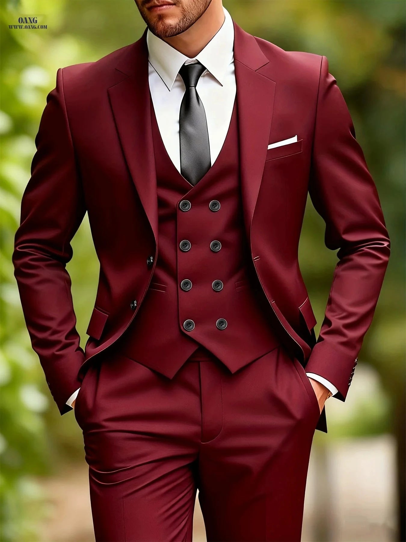 Men's Premium Three-Piece Suit Set - Jacket, Trousers, Waistcoat   OAXG Grey / FR XXS