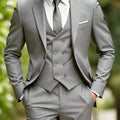 Men's Premium Three-Piece Suit Set - Jacket, Trousers, Waistcoat   OAXG Grey / FR XXS