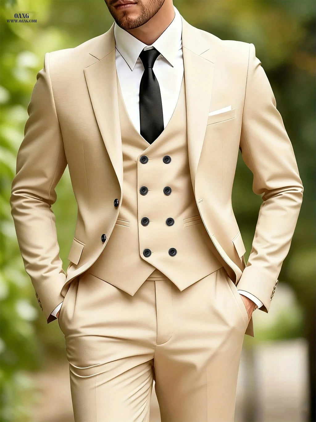 Men's Premium Three-Piece Suit Set - Jacket, Trousers, Waistcoat   OAXG 