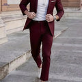 Men's Premium Two-Piece Suit Set - Jacket & Pants for Formal Wear   OAXG Burgundy / FR XXS